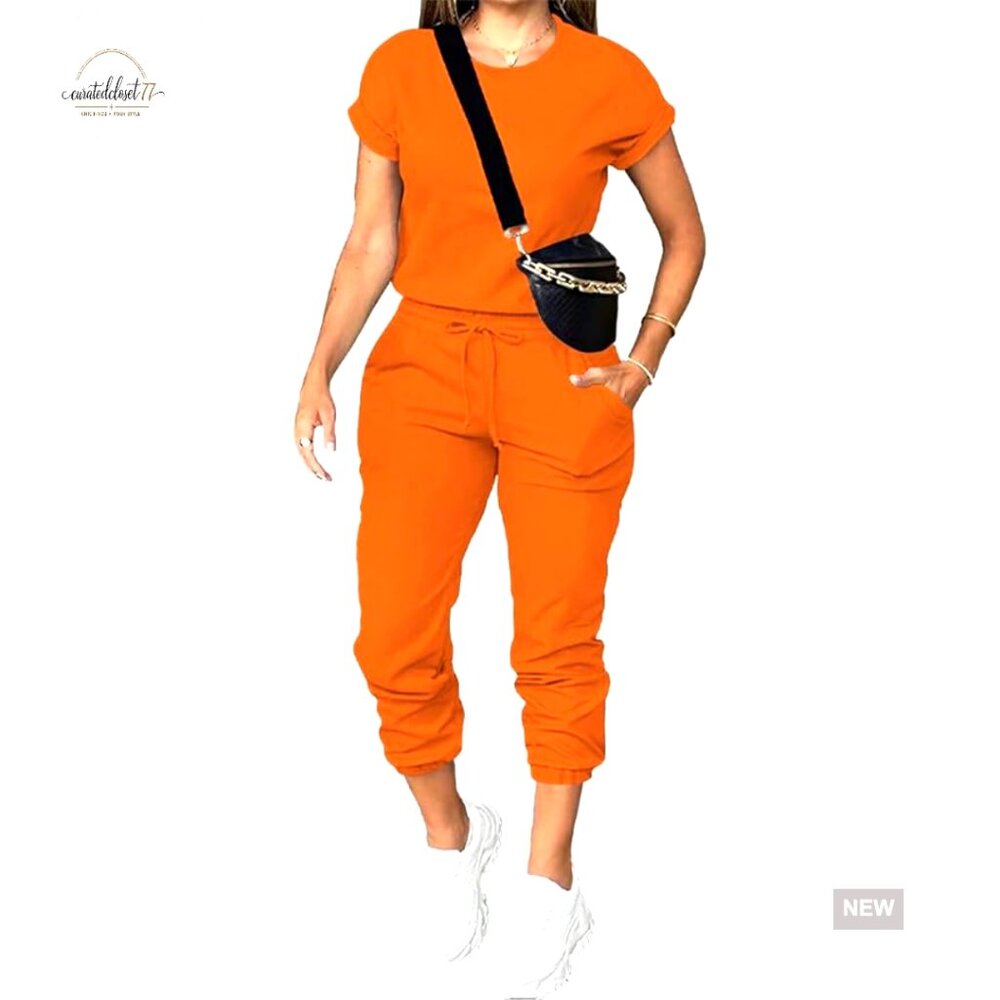 Large Polyester Jogger Set With Pockets, Short Sl… - image 1